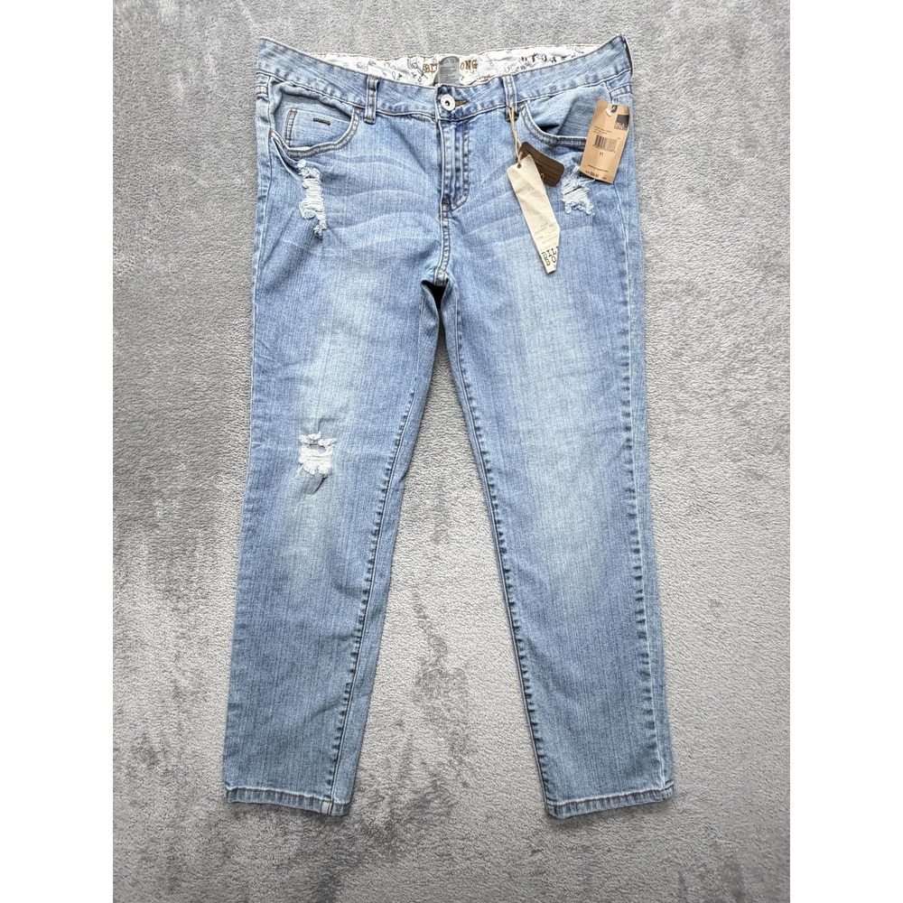 Billabong Jeans Womens 11 Blue Light Wash Skinny Distressed Measured 34x26